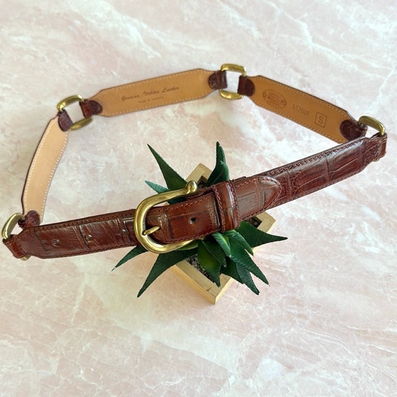 Vintage Fossil Genuine Leather Brown Croco Bridle Link Belt Sz S - Picture 2 of 13